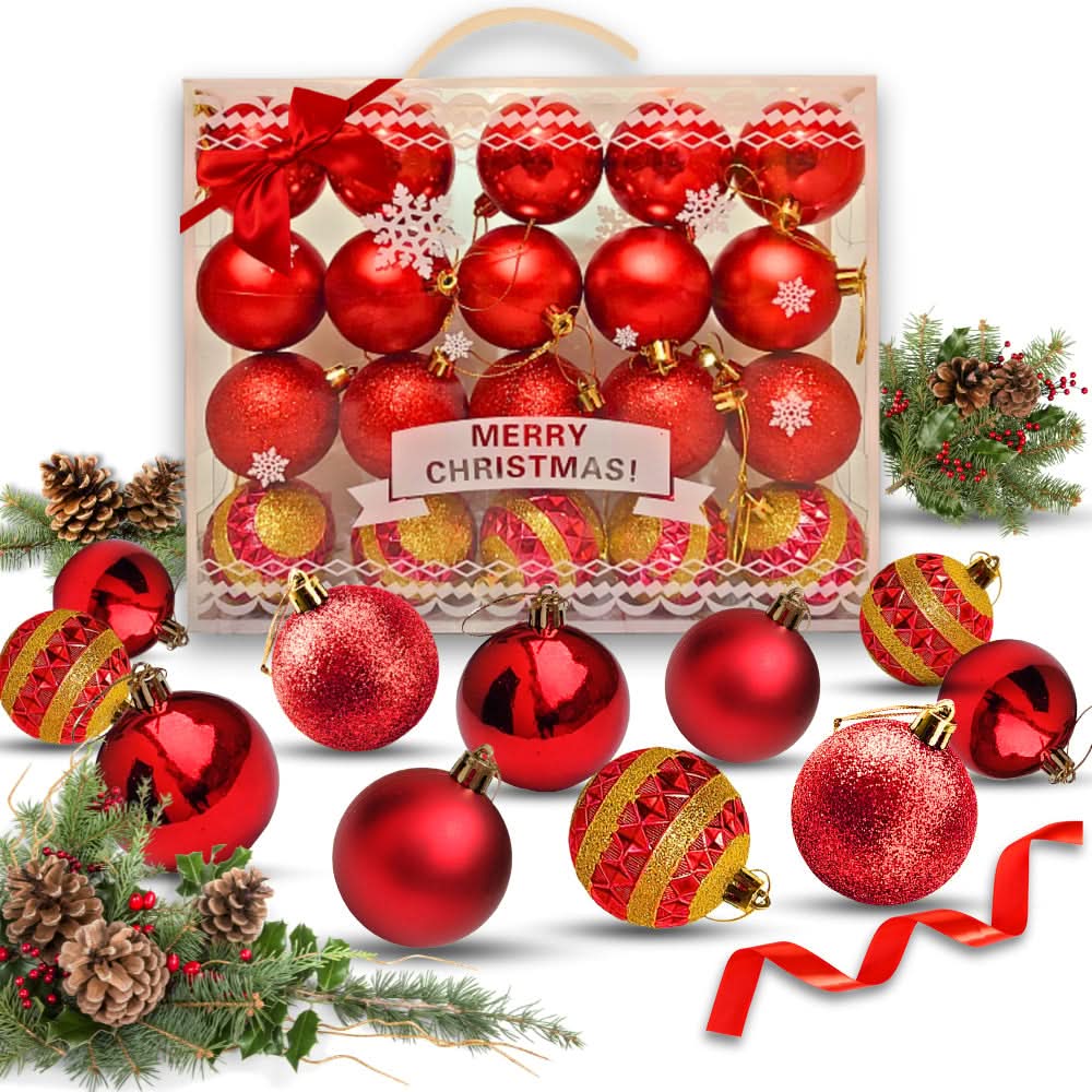 Conjunto de 20 Bolas de Natal Grandes 6cm Decoradas em Fosco com Glitter
