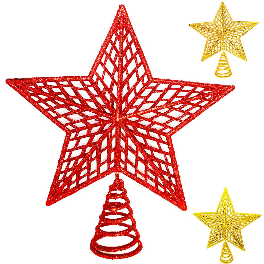 Estrela de Natal Brilhante com Glitter - Ponteira de 20cm para Decoração de Árvore