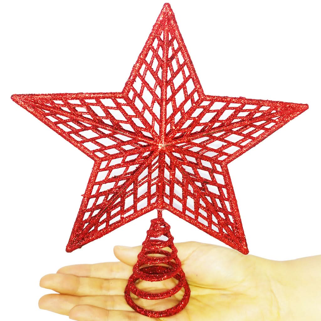 Estrela de Natal Brilhante com Glitter - Ponteira de 20cm para Decoração de Árvore