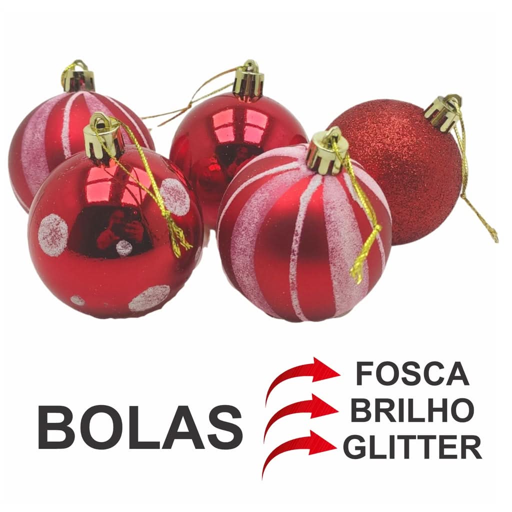 Conjunto de 30 Bolas de Natal Decorativas em Glitter Vermelho