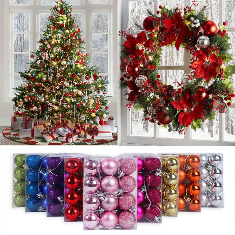 Conjunto de 36 Bolas Coloridas de Natal com Glitter - 4cm