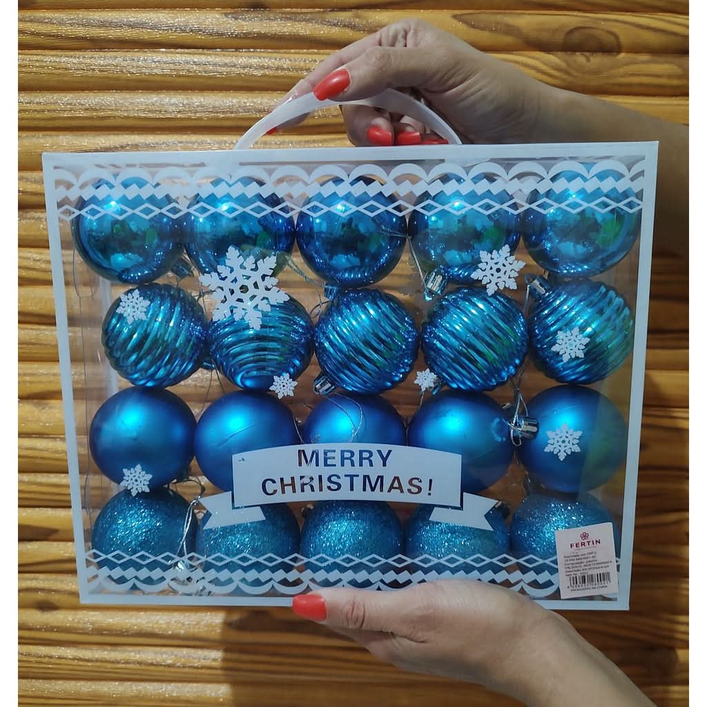 Conjunto de 20 Bolas de Natal Azuis Grandes com Glitter - 6cm