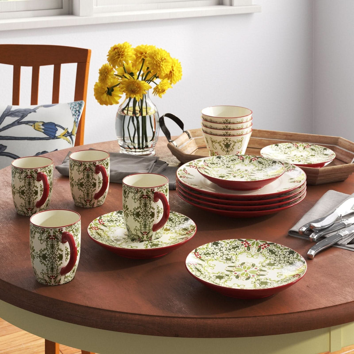 Conjunto de Porcelana Natalina com 16 Peças - Serviço para 4 Pessoas