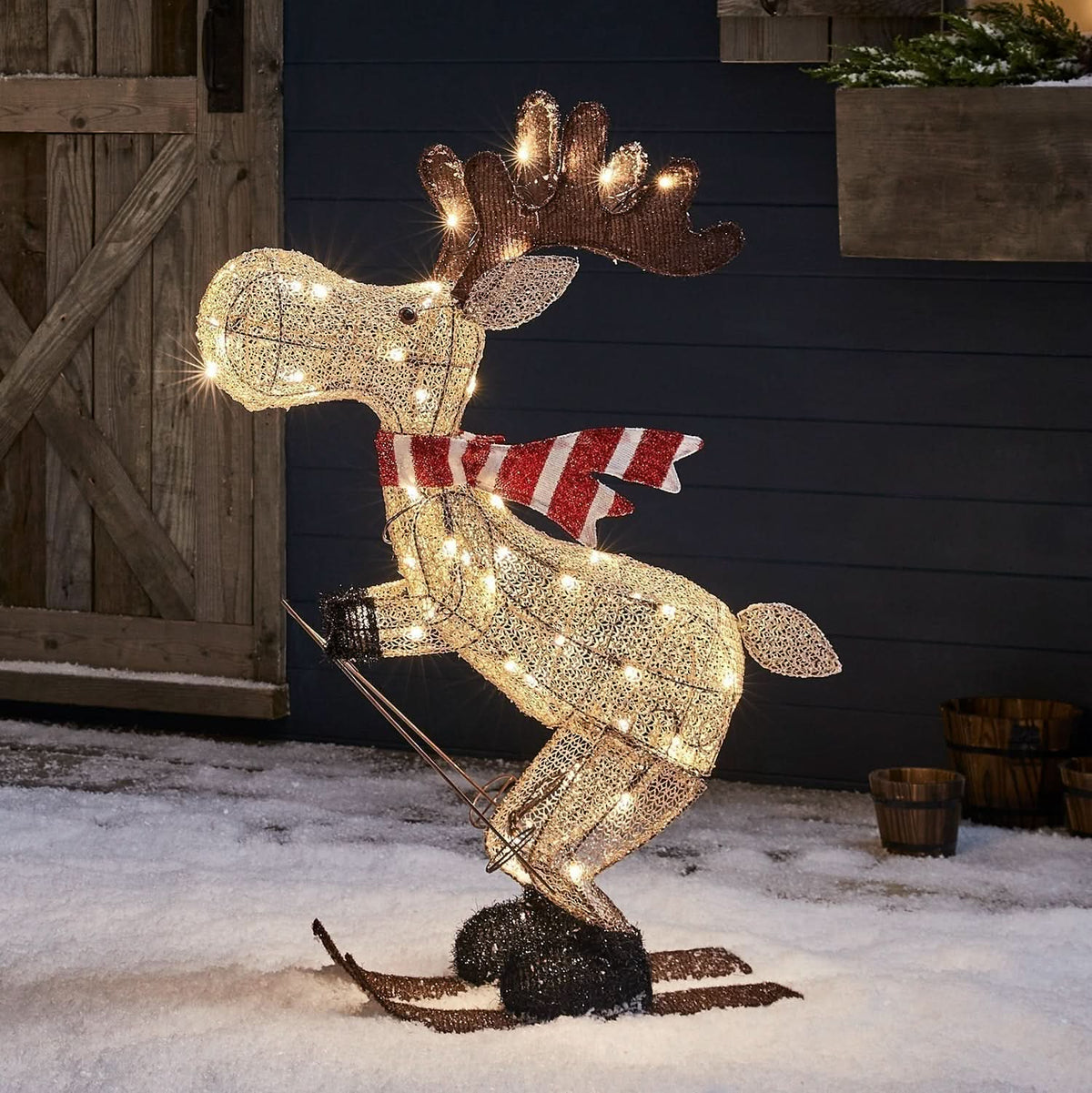 Alce Esquiador Iluminado com 50 LEDs Brancos Quentes – 86 cm