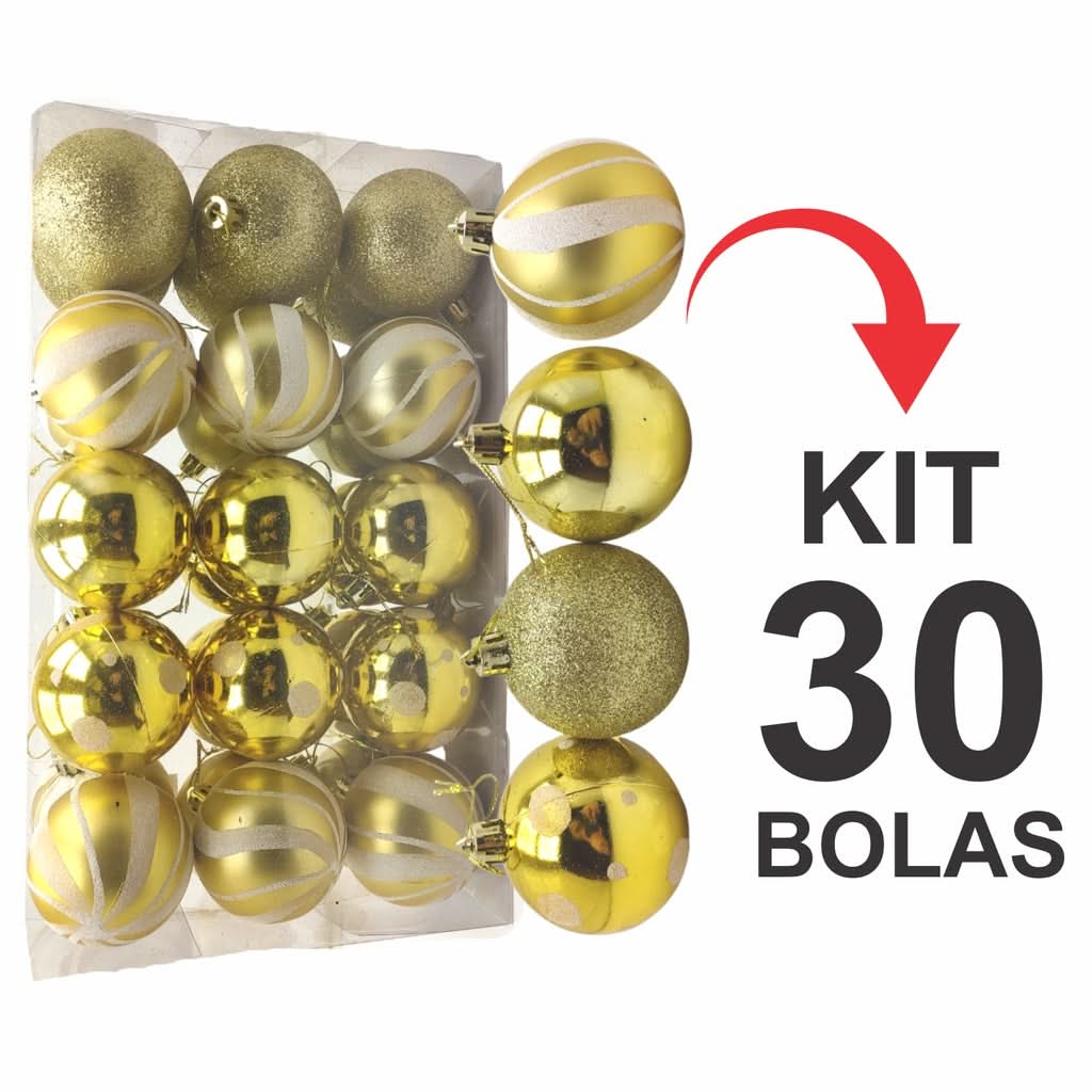 Conjunto de 30 Bolas de Natal com Glitter para Decoração