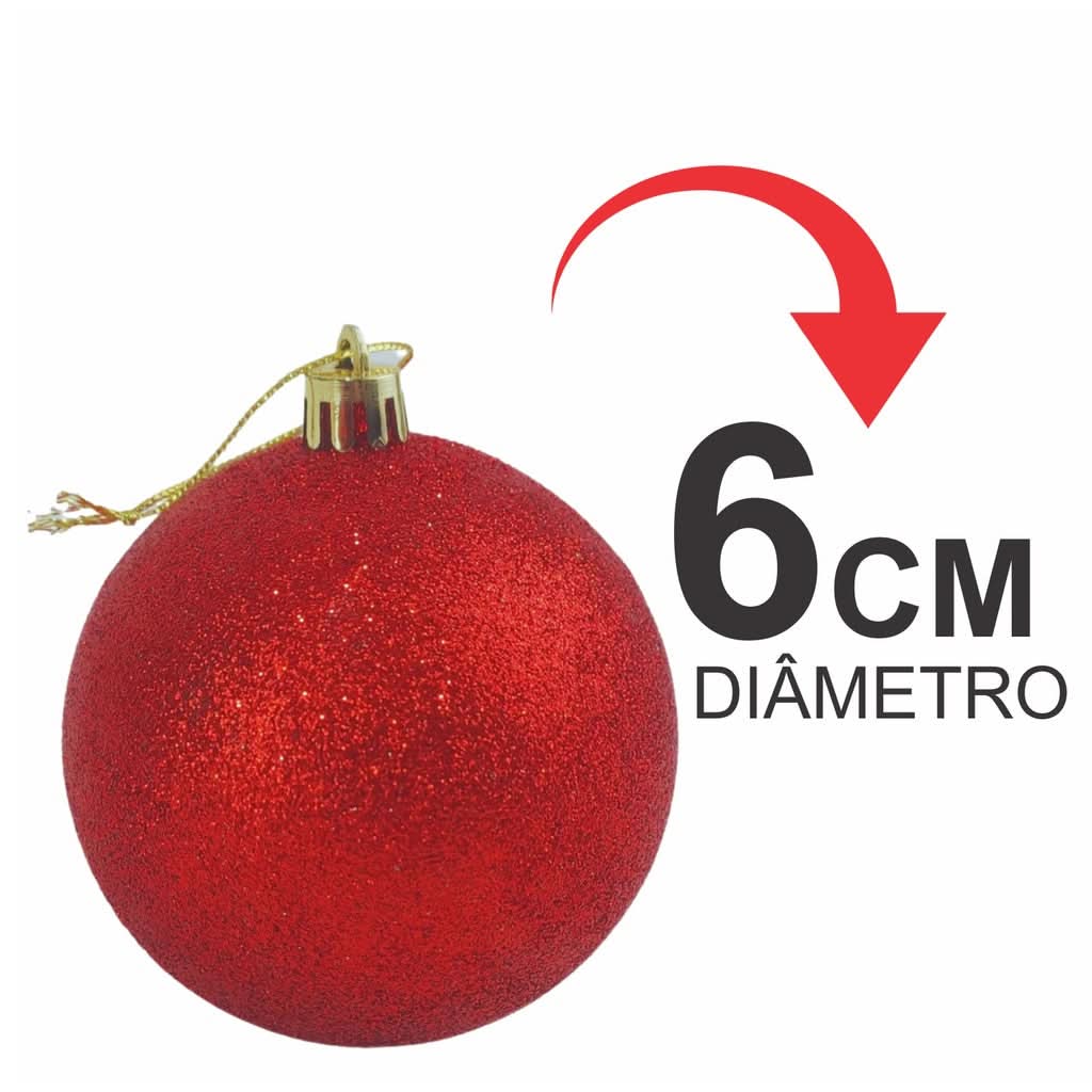 Conjunto de 30 Bolas de Natal Decorativas em Glitter Vermelho