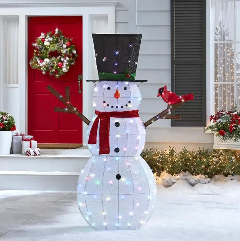 Boneco de Neve Brilhante com 100 LEDs Multicoloridos – Altura de 1,82 m