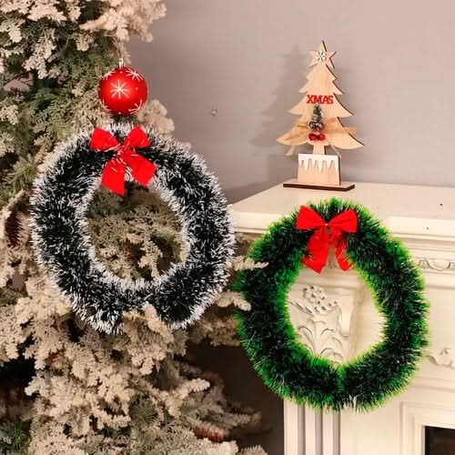 Conjunto de 2 Guirlandas Natalinas Nevada e Verde com Laço - 26 CM
