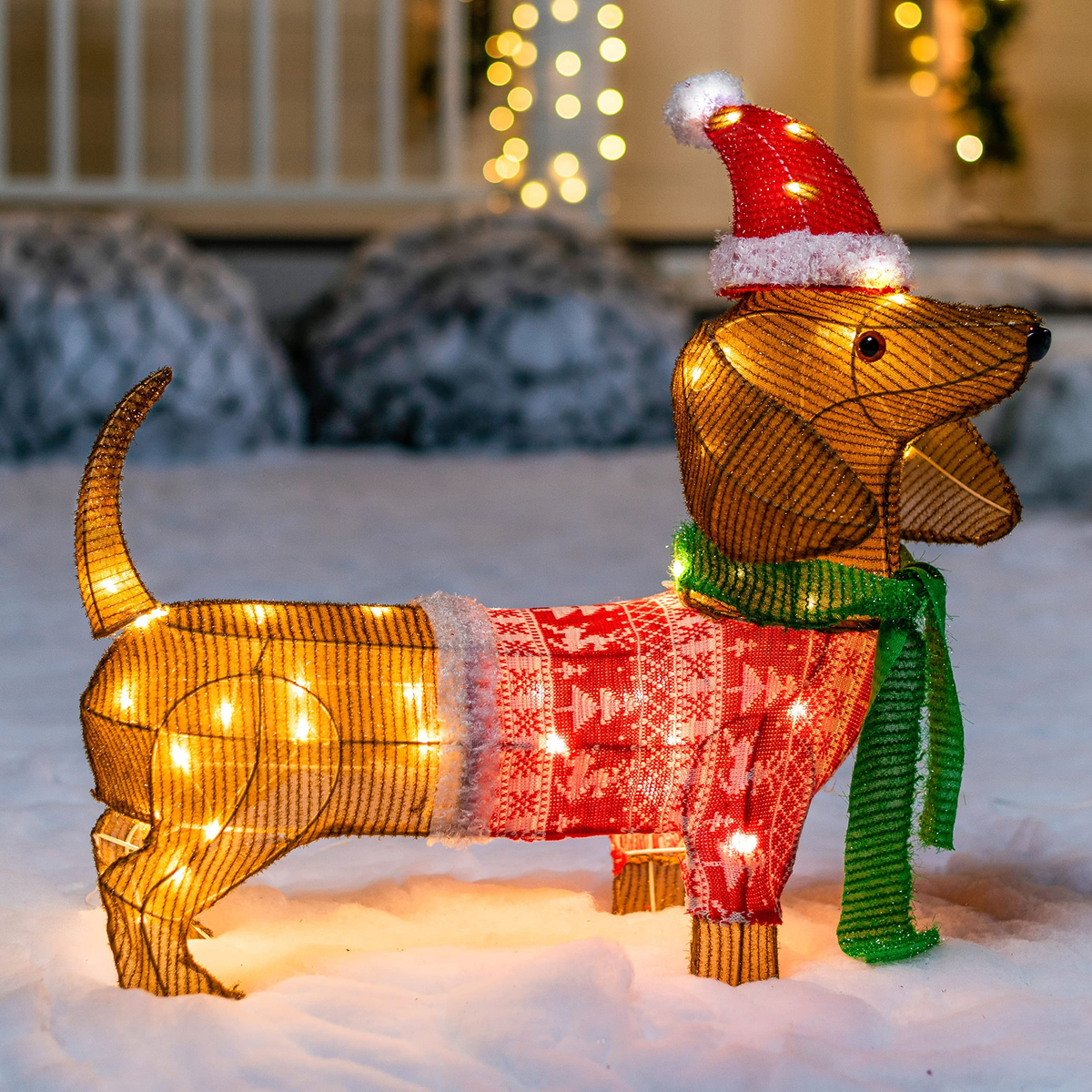 Lanterna de Jardim LED em Forma de Cachorro Salsicha com 40 LEDs Brancos Quentes – 61 cm