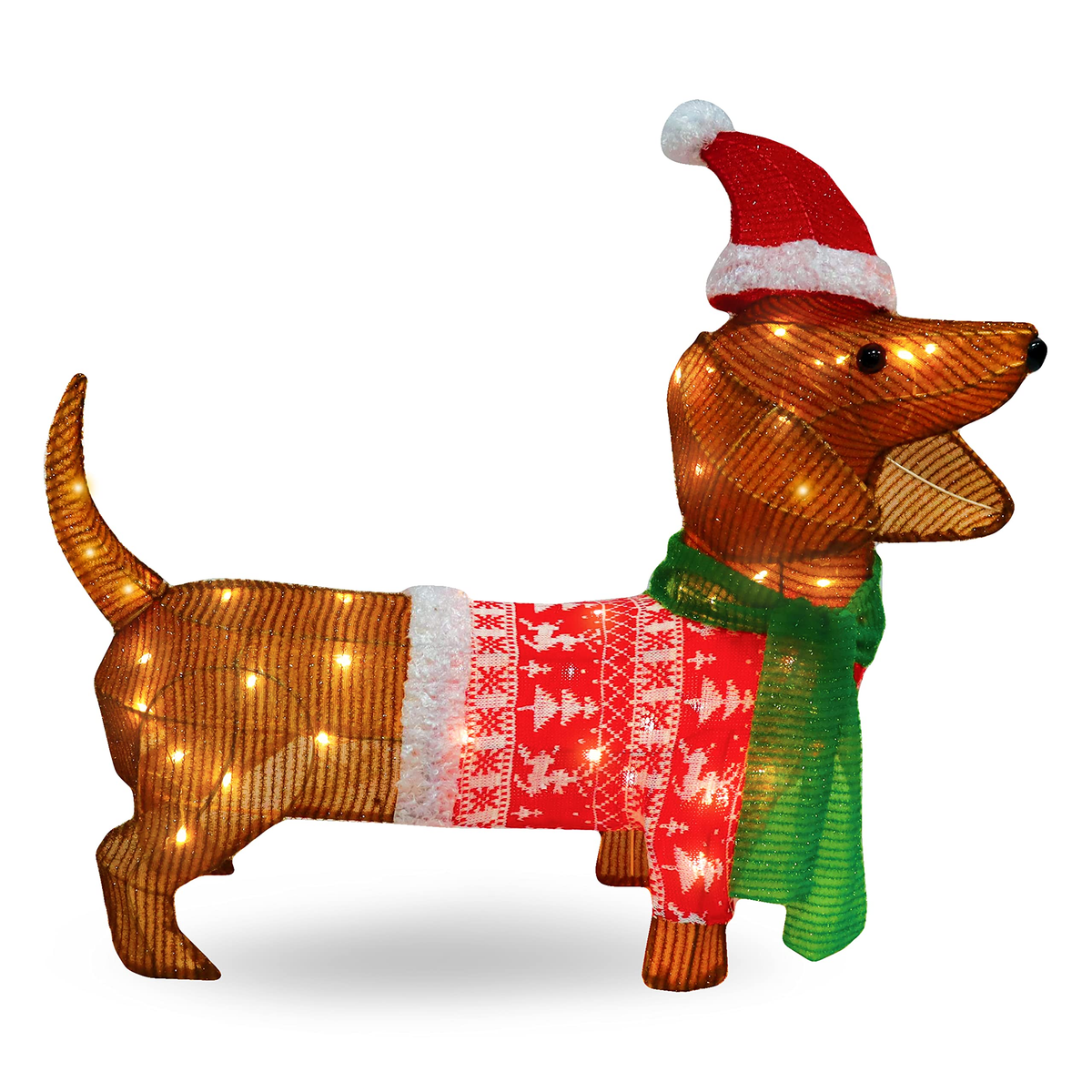 Lanterna de Jardim LED em Forma de Cachorro Salsicha com 40 LEDs Brancos Quentes – 61 cm