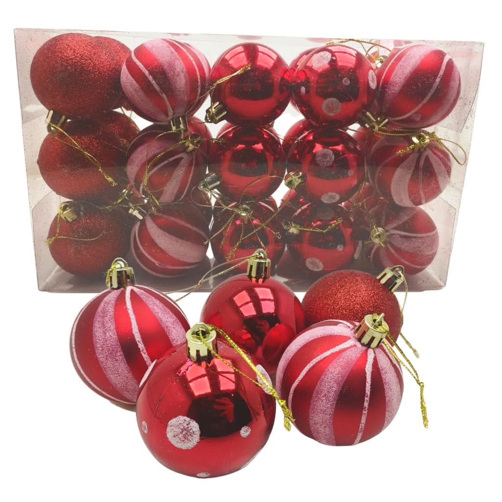 Conjunto de 30 Bolas de Natal Decorativas em Glitter Vermelho