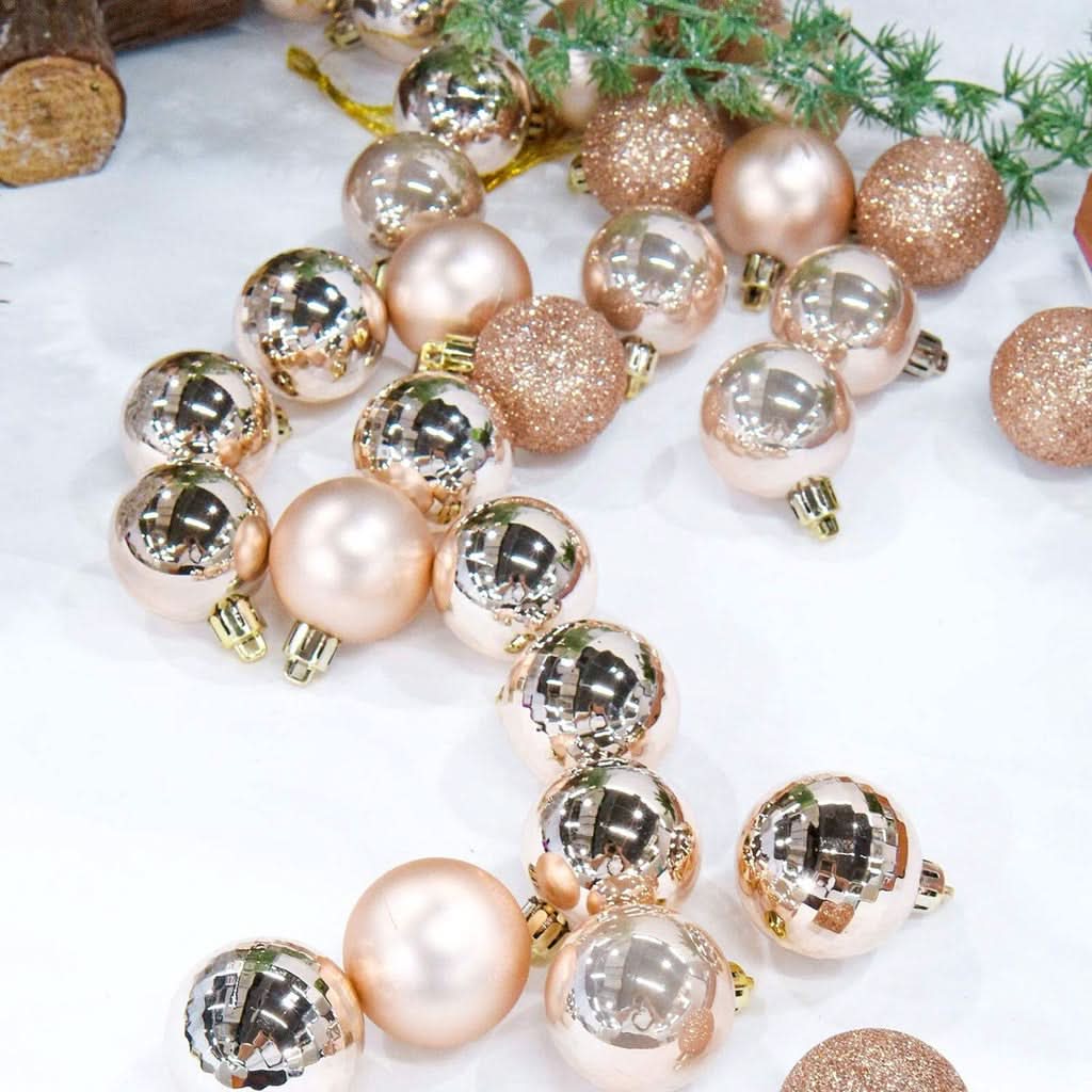 48 Champanhe Christmas Tree Balls - 3 Models in Glitter, Matte, and Glossy Finishes