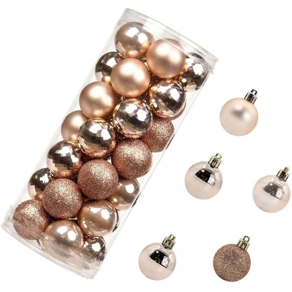 48 Champanhe Christmas Tree Balls - 3 Models in Glitter, Matte, and Glossy Finishes