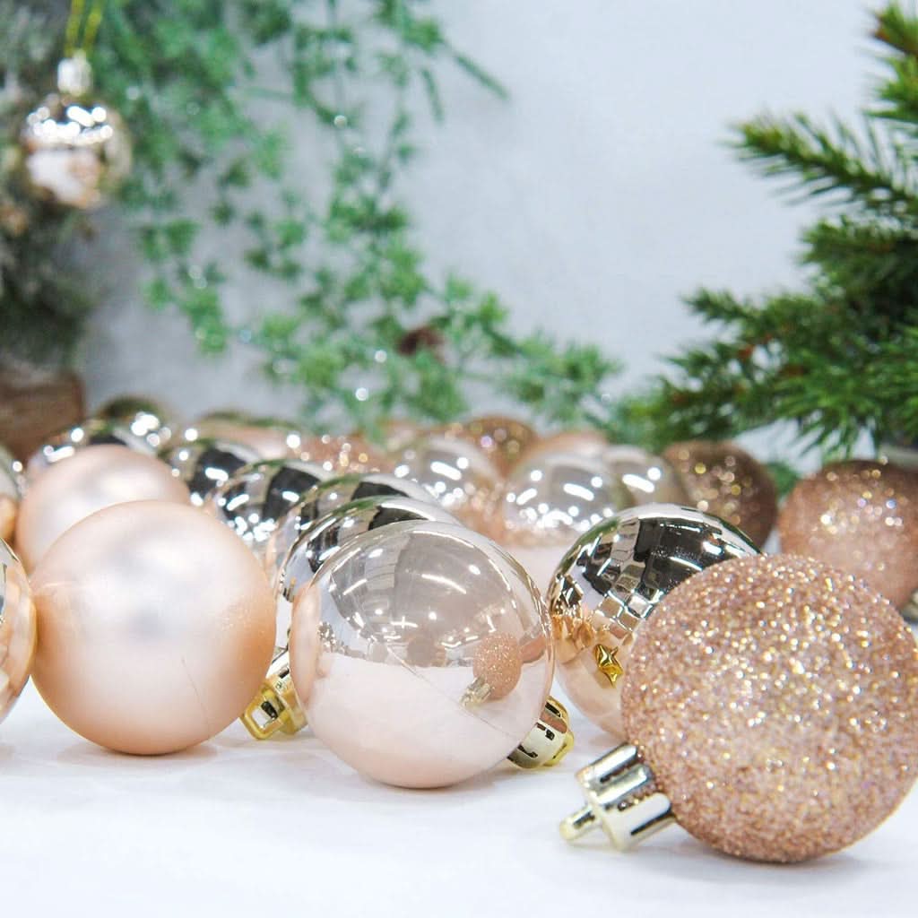 48 Champanhe Christmas Tree Balls - 3 Models in Glitter, Matte, and Glossy Finishes