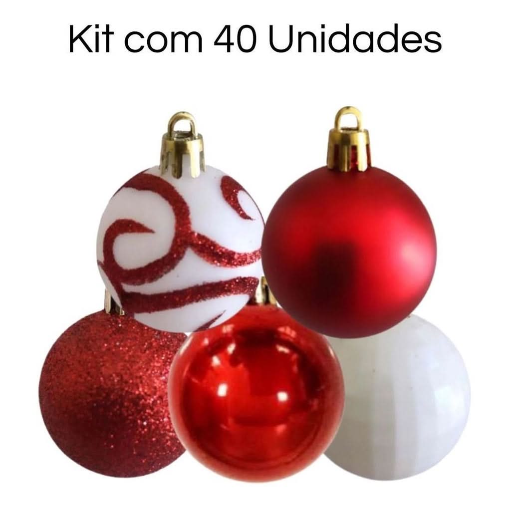 Conjunto de 40 Bolas de Natal Sortidas 5cm - Vermelho e Rosa Master Christmas