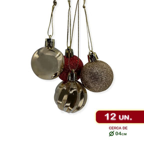 Conjunto de Enfeites de Natal: Bolas e Estrelas Douradas e Vermelhas - Completo