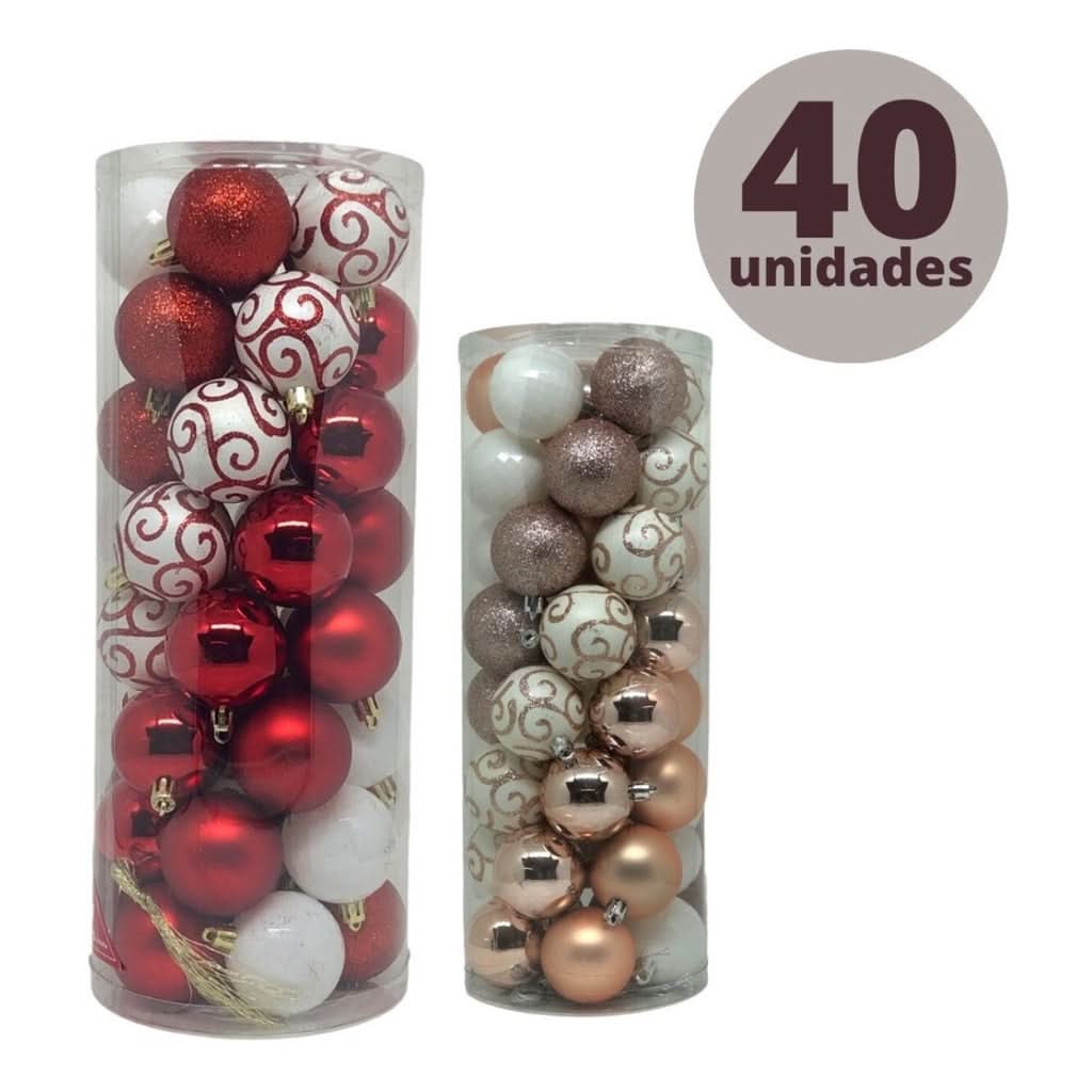 Conjunto de 40 Bolas de Natal Sortidas 5cm - Vermelho e Rosa Master Christmas