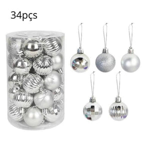 Conjunto de 34 Bolas de Natal Prateadas com Glitter - 6 cm
