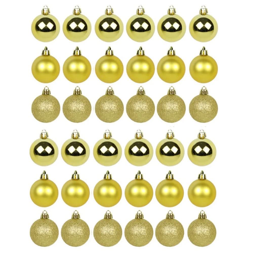 Conjunto de 30 Bolas de Natal Douradas Mistas 4cm para Decoração de Árvore