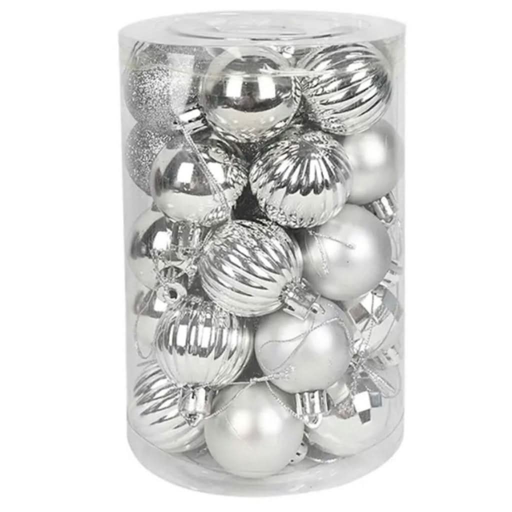 Conjunto de 34 Bolas de Natal Prateadas com Glitter - 6 cm