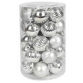 Conjunto de 34 Bolas de Natal Prateadas com Glitter - 6 cm