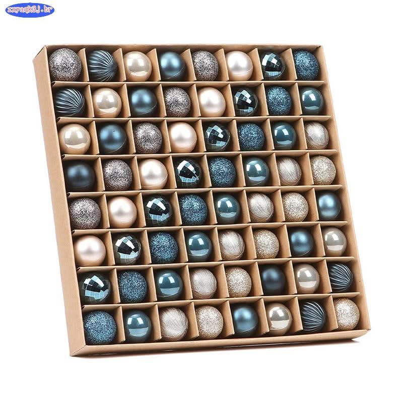 Conjunto de 64 Bolas de Natal em Ouro e Azul