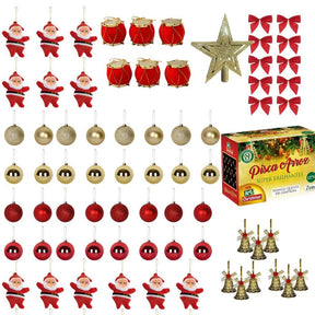Kit 77 Enfeites para Árvore de Natal com Bolinhas e Luzes de LED