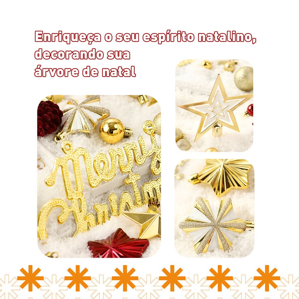 Conjunto de 70 Bolas Decorativas para Árvore de Natal - Enfeites Pendentes com Luzes LED