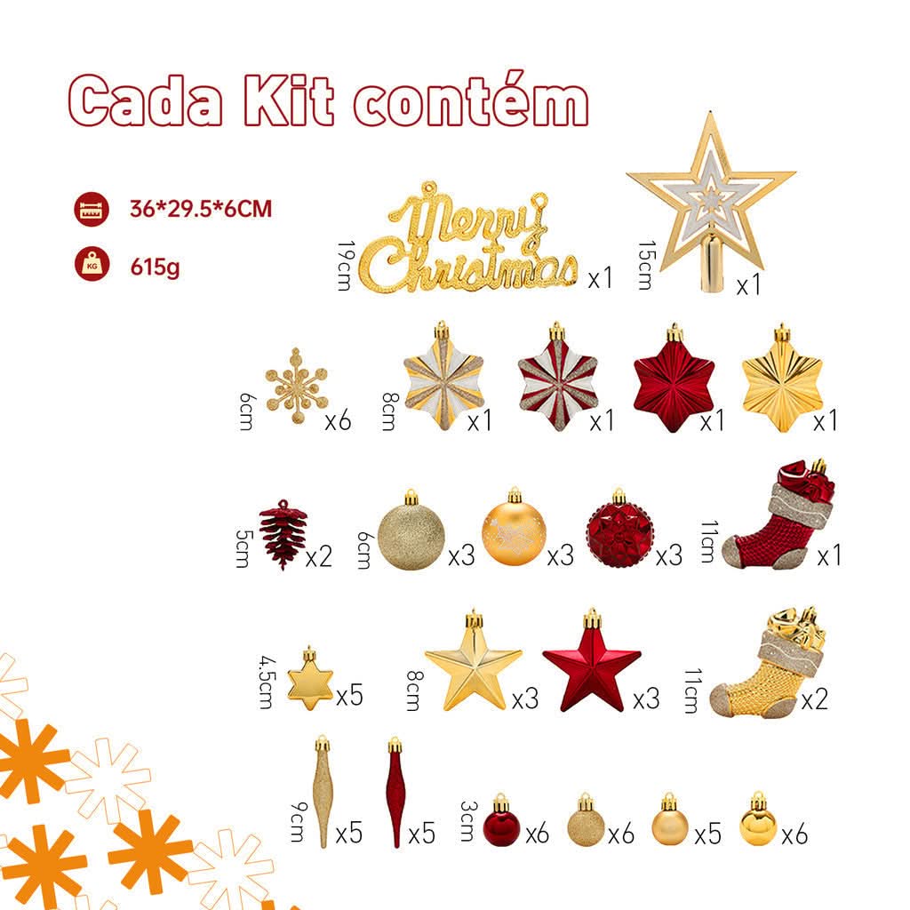 Conjunto de 70 Bolas Decorativas para Árvore de Natal - Enfeites Pendentes com Luzes LED