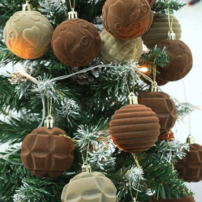 Conjunto de 12 Bolas de Natal de 6 cm em Plástico com Acabamento em Veludo
