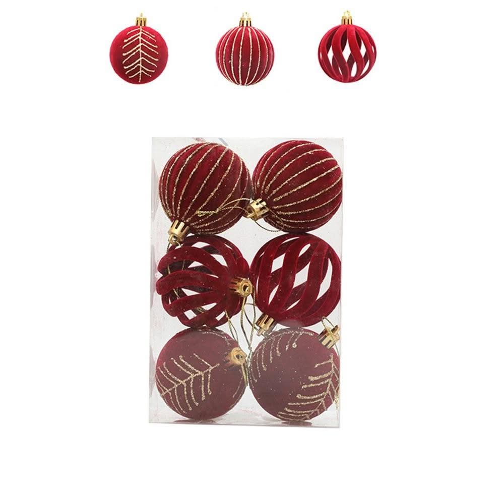 Conjunto de 6 Bolas de Natal de Veludo 6cm