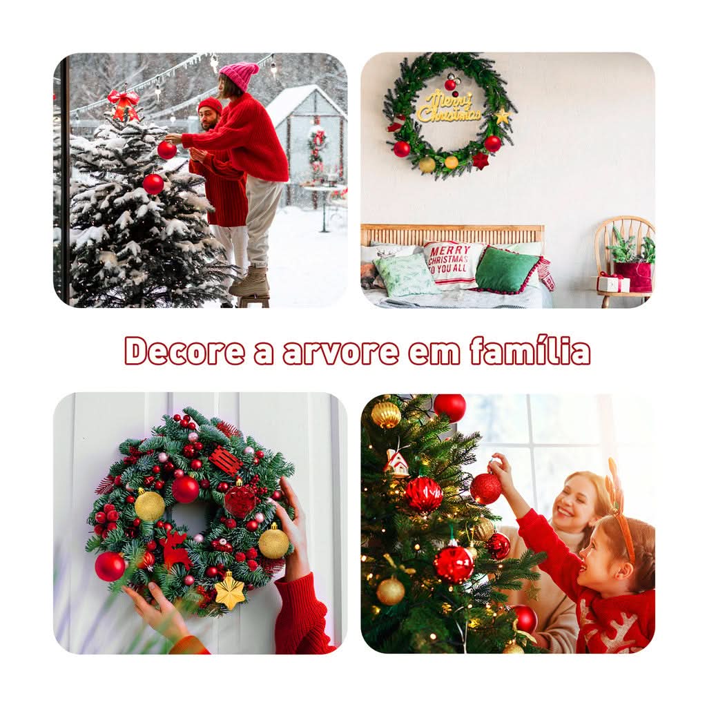 Conjunto de 70 Bolas Decorativas para Árvore de Natal - Enfeites Pendentes com Luzes LED
