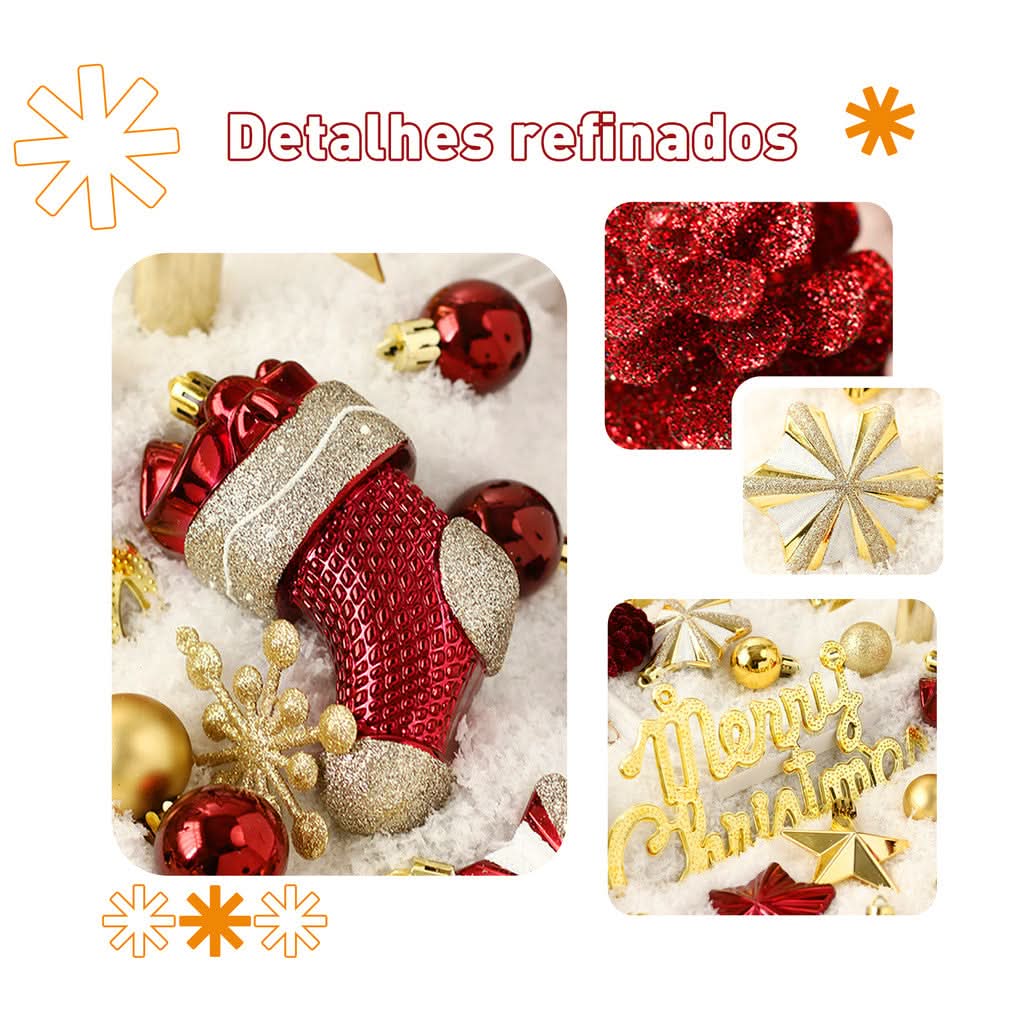 Conjunto de 70 Bolas Decorativas para Árvore de Natal - Enfeites Pendentes com Luzes LED
