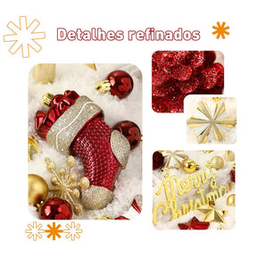 Conjunto de 70 Bolas Decorativas para Árvore de Natal - Enfeites Pendentes com Luzes LED