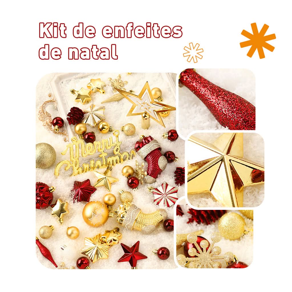 Conjunto de 70 Bolas Decorativas para Árvore de Natal - Enfeites Pendentes com Luzes LED