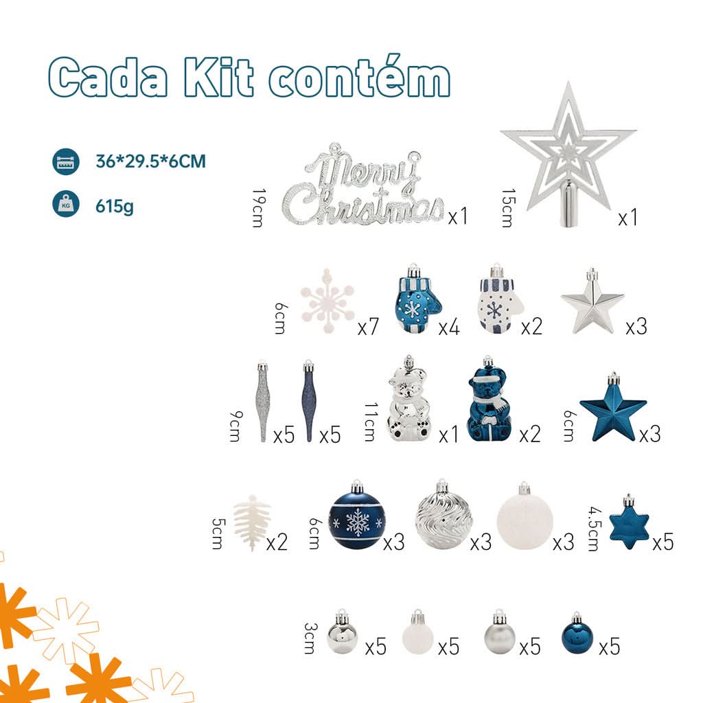 Conjunto de 70 Bolas Decorativas para Árvore de Natal - Enfeites Pendentes com Luzes LED